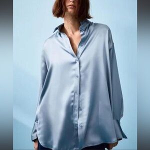 H&M Light Blue Satin Button Down Shirt